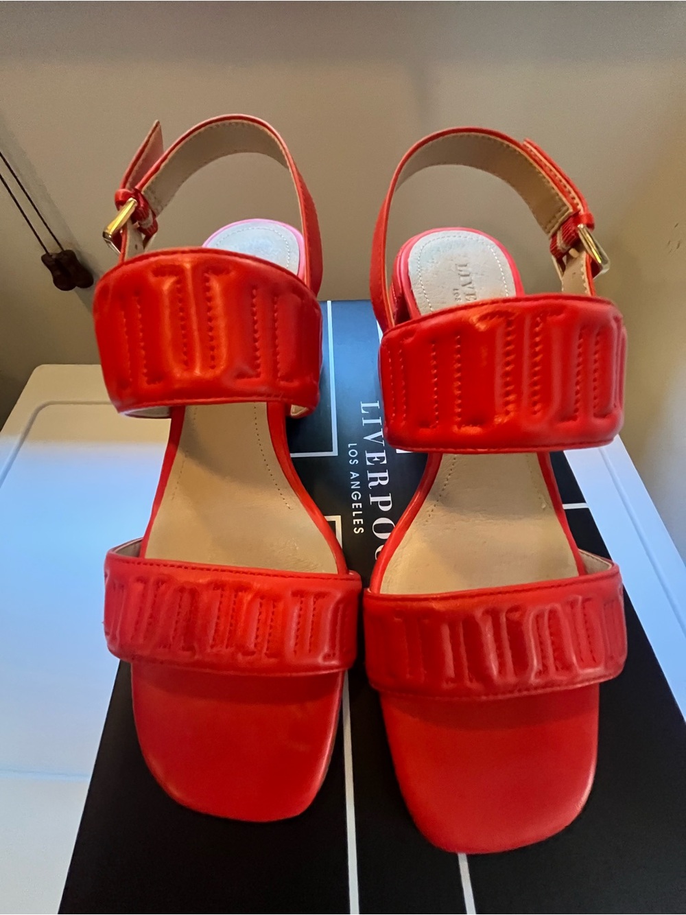 Liverpool Coral Block Heel Quilted Women’s Sandals